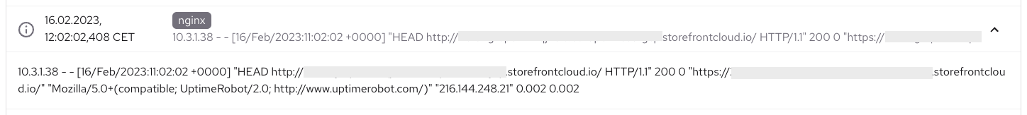 Alokai Console Instance logs table message